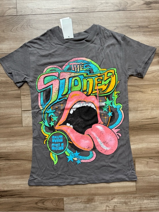 Tops - graphic t-shirt “The Rolling Stones Some Girls Neon Tongue” grey NEW XXS